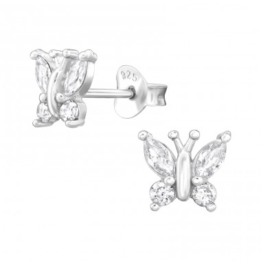 Butterfly - 925 Sterling Silver Ear Studs with Zirconia stones A4S21609