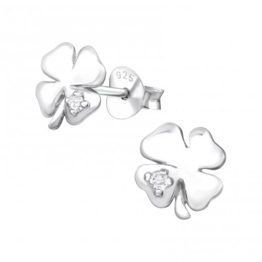 Shamrock - 925 Sterling Silver Ear Studs with Zirconia stones A4S21874