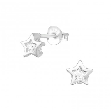 Star - 925 Sterling Silver Ear Studs with Zirconia stones A4S30279