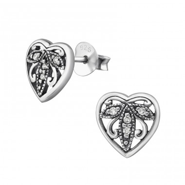 Heart - 925 Sterling Silver Ear Studs with Zirconia stones A4S30798