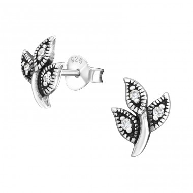 Flower - 925 Sterling Silver Ear Studs with Zirconia stones A4S35301