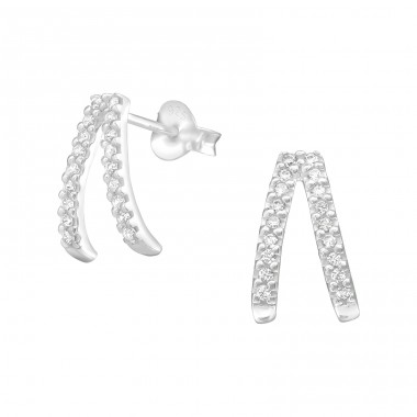 Geometric - 925 Sterling Silver Ear Studs with Zirconia stones A4S36792