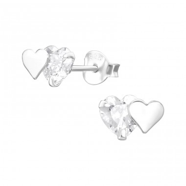 Double Heart - 925 Sterling Silver Ear Studs with Zirconia stones A4S37007