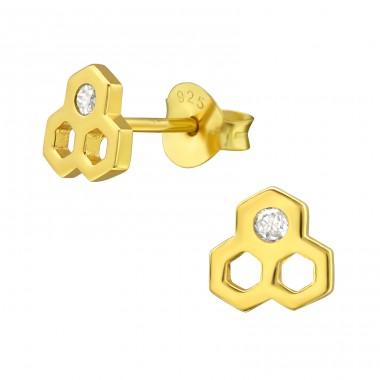 Honeycomb - 925 Sterling Silver Ear Studs with Zirconia stones A4S38417