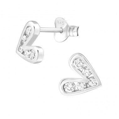 Heart - 925 Sterling Silver Ear Studs with Zirconia stones A4S38425