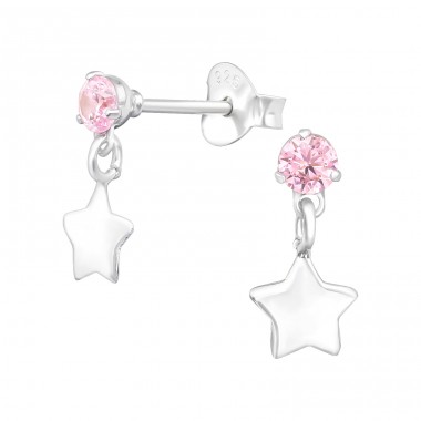 Hanging Star - 925 Sterling Silver Ear Studs with Zirconia stones A4S39405