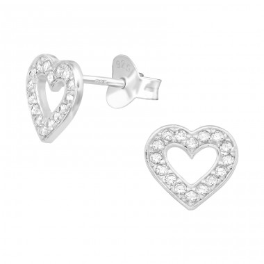 Heart - 925 Sterling Silver Ear Studs with Zirconia stones A4S39930