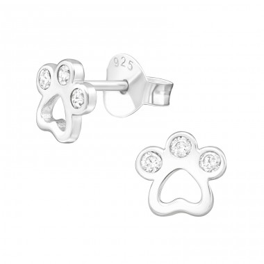 Paw Print - 925 Sterling Silver Ear Studs with Zirconia stones A4S40045