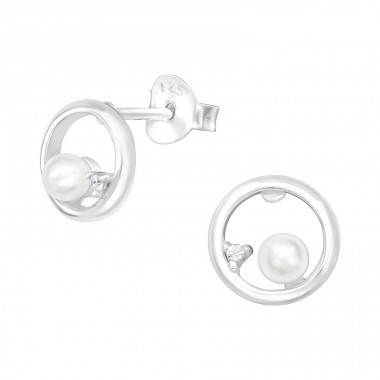 Circle - 925 Sterling Silver Ear Studs with Zirconia stones A4S40078