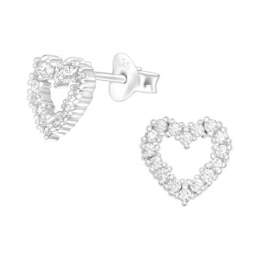 Heart - 925 Sterling Silver Ear Studs with Zirconia stones A4S40092