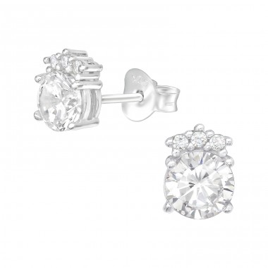 Round - 925 Sterling Silver Ear Studs with Zirconia stones A4S40100