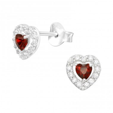 Heart - 925 Sterling Silver Ear Studs with Zirconia stones A4S40108