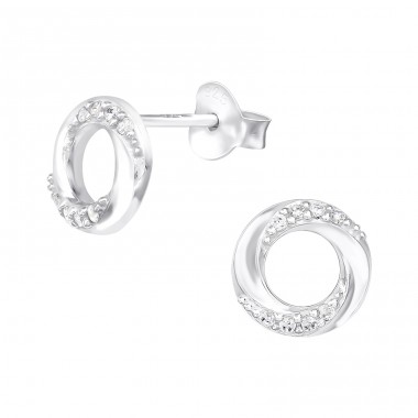 Twisted shinny circle - 925 Sterling Silver Ear Studs With Zirconia Stones A4S40110