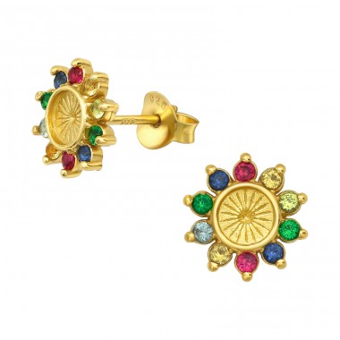 Multicolor Zirconia Flower - 925 Sterling Silver Ear Studs With Zirconia Stones A4S40150