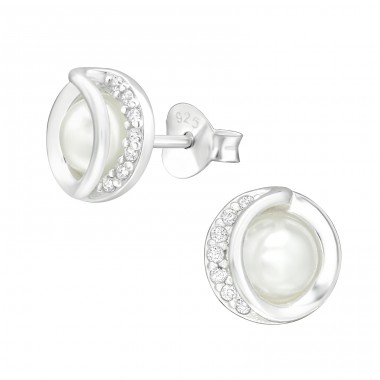 Circle - 925 Sterling Silver Ear Studs With Zirconia Stones A4S40153