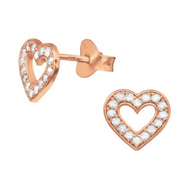 Rosegold Heart - 925 Sterling Silver Ear Studs With Zirconia Stones A4S40284