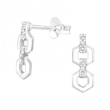 Chain Links - 925 Sterling Silver Ear Studs with Zirconia stones A4S40491