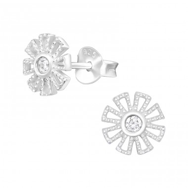 Zirconia Flower - 925 Sterling Silver Ear Studs With Zirconia Stones A4S40492