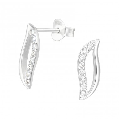 Leaf - 925 Sterling Silver Ear Studs with Zirconia stones A4S40549