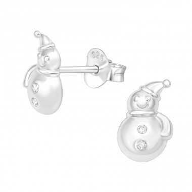 Snowman - 925 Sterling Silver Ear Studs with Zirconia stones A4S40582