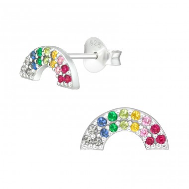 Rainbow multicolor zirconia - 925 Sterling Silver Ear Studs With Zirconia Stones A4S40898