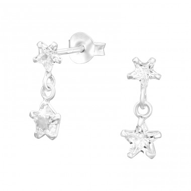 Hanging Star - 925 Sterling Silver Ear Studs with Zirconia stones A4S40974