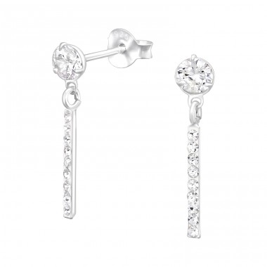 Round With Hanging Bar - 925 Sterling Silver Ear Studs with Zirconia stones A4S40985