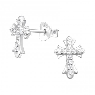 Cross - 925 Sterling Silver Ear Studs with Zirconia stones A4S41286