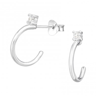 Half Hoop - 925 Sterling Silver Ear Studs with Zirconia stones A4S41304