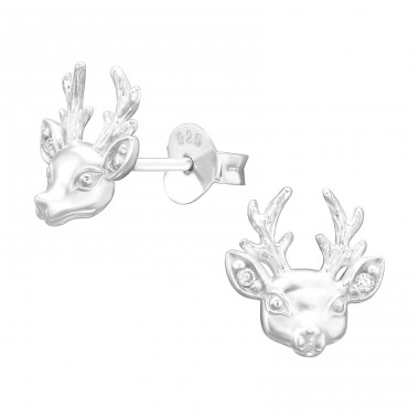 Reindeer head - 925 Sterling Silver Ear Studs With Zirconia Stones A4S41311