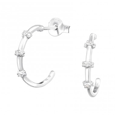 Half Hoop - 925 Sterling Silver Ear Studs with Zirconia stones A4S41318