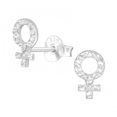 Female Gender Sign - 925 Sterling Silver Ear Studs with Zirconia stones A4S41333