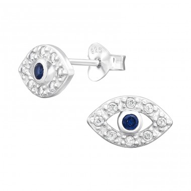 Evil Eye - 925 Sterling Silver Ear Studs with Zirconia stones A4S41356