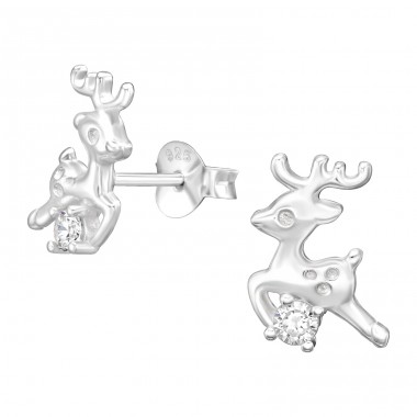 Christmas Reindeer - 925 Sterling Silver Ear Studs With Zirconia Stones A4S41361