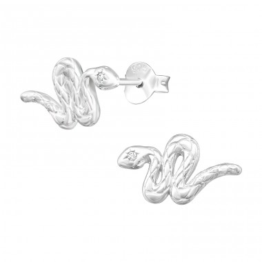 Snake - 925 Sterling Silver Ear Studs with Zirconia stones A4S41362