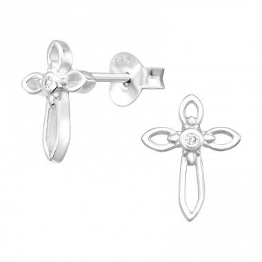 Cross - 925 Sterling Silver Ear Studs with Zirconia stones A4S41365