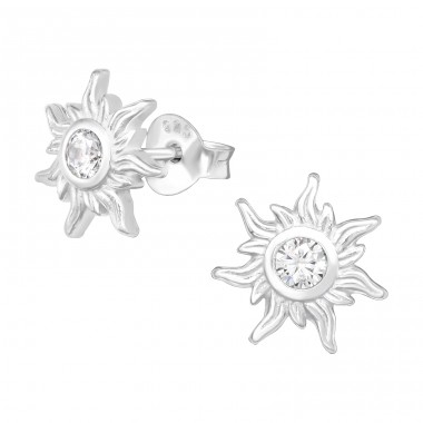 Sun - 925 Sterling Silver Ear Studs with Zirconia stones A4S41367