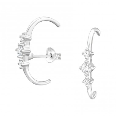 Curved with 3 zirconias in line - 925 Sterling Silver Ear Studs With Zirconia Stones A4S43302