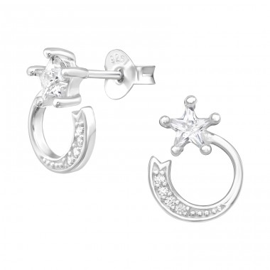 Shooting Star - 925 Sterling Silver Ear Studs With Zirconia Stones A4S43540