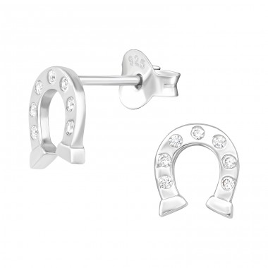 Horseshoe - 925 Sterling Silver Ear Studs with Zirconia stones A4S43547