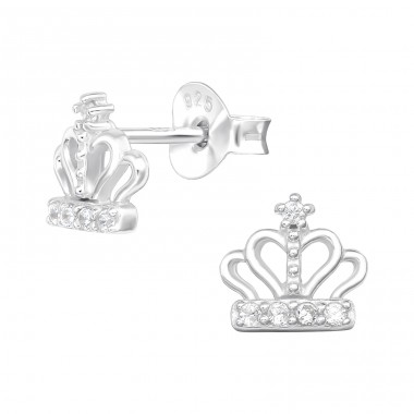 Crown for the queen - 925 Sterling Silver Ear Studs With Zirconia Stones A4S43736