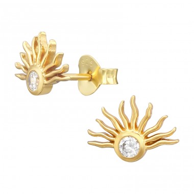 Gold plated silver Sun - 925 Sterling Silver Ear Studs With Zirconia Stones A4S43965