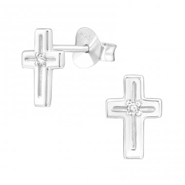 Cross - 925 Sterling Silver Ear Studs with Zirconia stones A4S44013