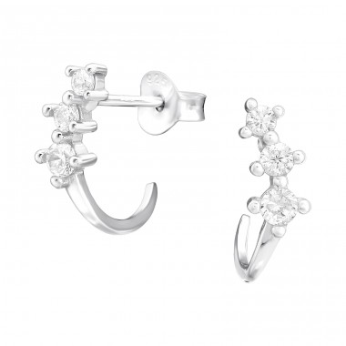 Zirconia in curved Geometric - 925 Sterling Silver Ear Studs With Zirconia Stones A4S44173