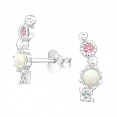 Geometric - 925 Sterling Silver Ear Studs with Zirconia stones A4S44226