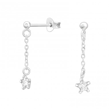 Hanging Star - 925 Sterling Silver Ear Studs with Zirconia stones A4S44227