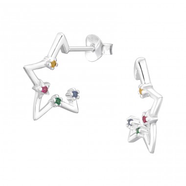 Star - 925 Sterling Silver Ear Studs with Zirconia stones A4S44588