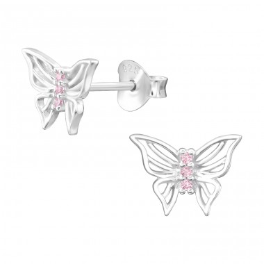 Butterfly - 925 Sterling Silver Ear Studs With Zirconia Stones A4S45332