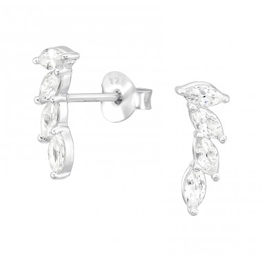 Leaves - 925 Sterling Silver Ear Studs With Zirconia Stones A4S45334