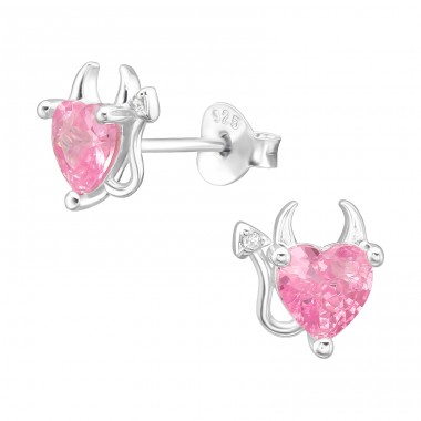 Heart devil - 925 Sterling Silver Ear Studs With Zirconia Stones A4S45342